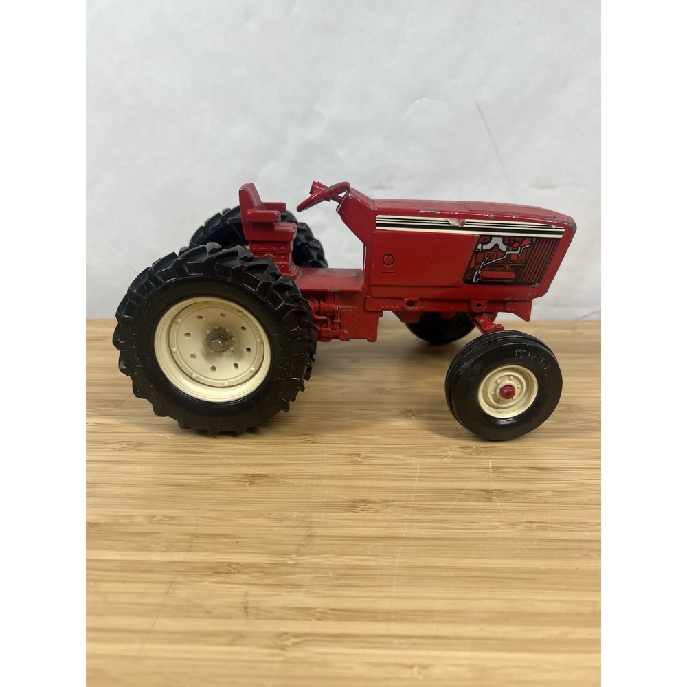 Vintage Red Farm Tractor Toy Metal Diecast Steering Wheels Work